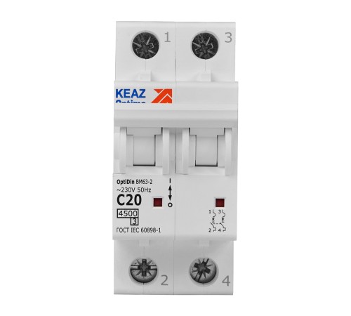 Выключатель автоматический модульный OptiDin BM63-2C20-4.5-УХЛ3 КЭАЗ 326804