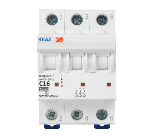 Выключатель автоматический модульный OptiDin BM63-3C16-4.5-УХЛ3 КЭАЗ 326812
