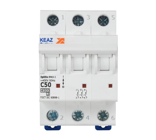 Выключатель автоматический модульный OptiDin BM63-3C50-4.5-УХЛ3 КЭАЗ 326817
