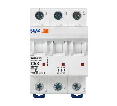 Выключатель автоматический модульный OptiDin BM63-3C63-4.5-УХЛ3 КЭАЗ 326818