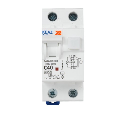 Выключатель автоматический дифференциального тока АВДТ с защитой от сверхтоков 2П 40А 100мА AC 4,5кА OptiDin D63-23C40-AC-У3