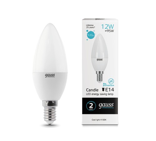 GAUSS 33122 Светодиодная лампа LED Elementary Свеча 12W 920lm E14 4100K 1/10/100 GAUSS 33122 Светодиодная лампа LED Elementary Свеча 12W 920lm E14 4100K 1/10/100
