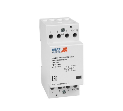 Контактор 230В AC 4НО 25А OptiDin MK-100-2540-230AC Контактор 230В AC 4НО 25А OptiDin MK-100-2540-230AC