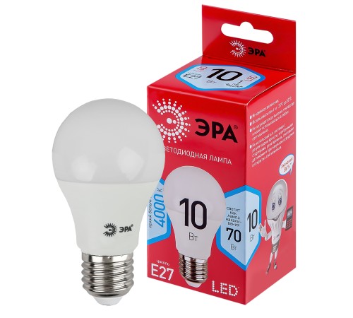 Эра Б0049635 Лампочка светодиодная RED LINE LED A60-10W-840-E27 R Е27 / E27 10 Вт груша нейтральный белый свет