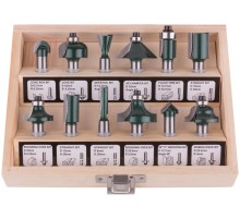Фрезы по дереву кромочные, набор 12 шт, деревянный бокс, хвостовик 8 мм