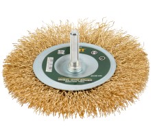 Кордщетка-колесо, со штифтом, стальная латунированная волнистая проволока 100 мм