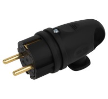 Вилка VX11-B-IP44 каучуковая c заземлением 16А IP44 с кольцом угловая черная