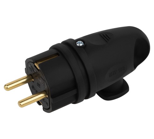 Вилка VX11-B-IP44 каучуковая c заземлением 16А IP44 с кольцом угловая черная