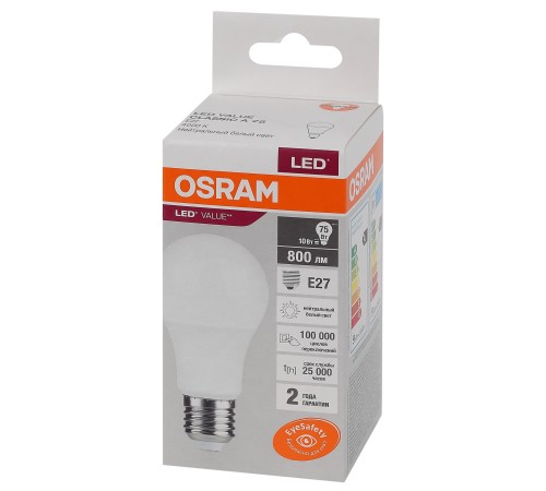 Лампа светодиодная LED 10 Вт E27 4000К 800Лм груша 220 В (замена 75Вт) OSRAM