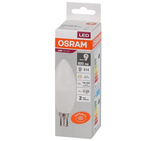 Лампа светодиодная LED 10 Вт E14 3000К 800Лм свеча 220 В (замена 75Вт) OSRAM