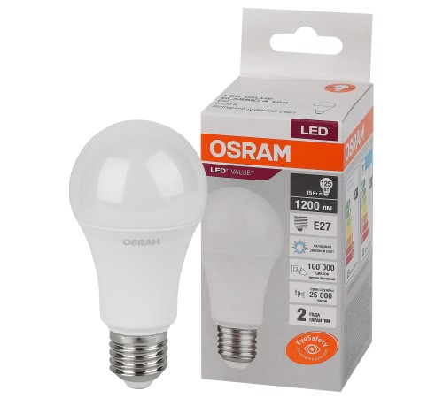Лампа светодиодная LED 15 Вт E27 6500К 1200Лм груша 220 В (замена 125Вт) OSRAM