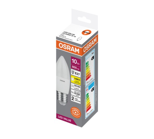 Лампа светодиодная LED 10 Вт E27 3000К 800Лм свеча 220 В (замена 75Вт) OSRAM