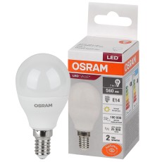 Лампа светодиодная LED 7 Вт E14 3000К 560Лм шарик 220 В (замена 60Вт) OSRAM