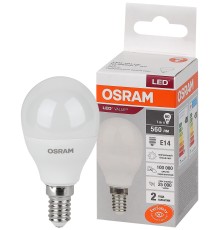 Лампа светодиодная LED 7 Вт E14 4000К 560Лм шарик 220 В (замена 60Вт) OSRAM