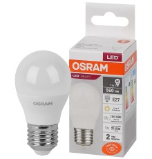 Лампа светодиодная LED 7 Вт E27 3000К 560Лм шарик 220 В (замена 60Вт) OSRAM