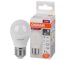 Лампа светодиодная LED 10 Вт E27 6500К 800Лм шарик 220 В (замена 75Вт) OSRAM