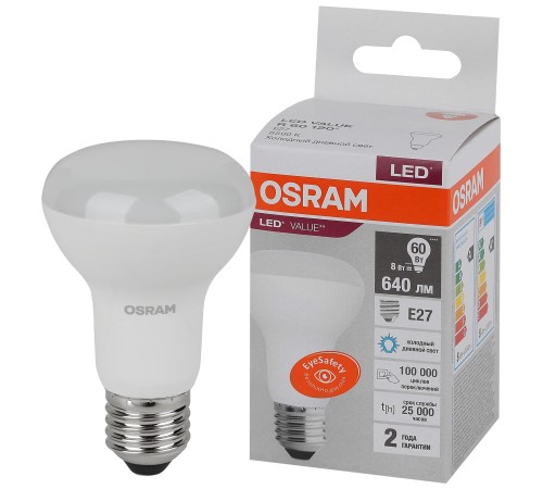 Лампа светодиодная LED 8 Вт E27 6500К 640Лм гриб 220 В (замена 60Вт) OSRAM