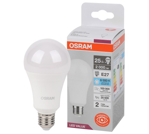 Лампа светодиодная LED Value Грушевидная 25Вт (замена 200Вт), 2000Лм, 6500К, цоколь E27 OSRAM