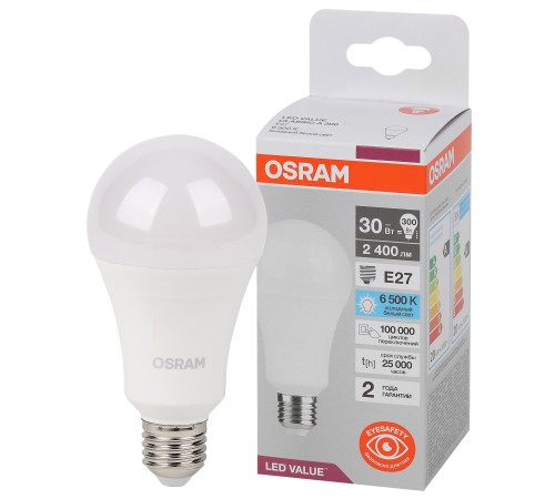 Лампа светодиодная LED Value Грушевидная 30Вт (замена 300Вт), 2400Лм, 6500К, цоколь E27 OSRAM