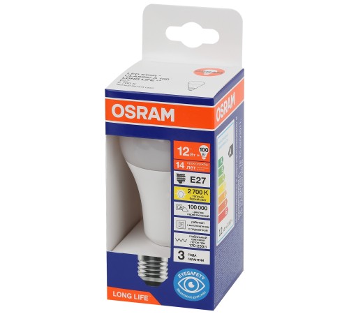 Лампа светодиодная LED 12Вт Е27 2700К 1055Лм груша 220В (замена 100Вт) OSRAM