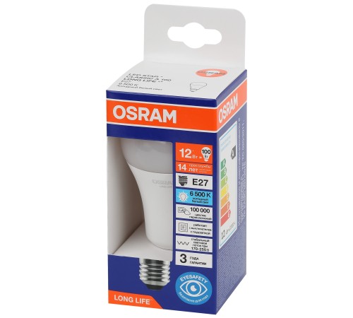 Лампа светодиодная LED 12Вт Е27 6500К 1055Лм груша 220В (замена 100Вт) OSRAM