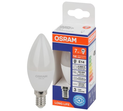 Лампа светодиодная LED 7Вт Е14 4000К 600Лм свеча 220В (замена 60Вт) OSRAM