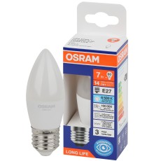 Лампа светодиодная LED 7Вт Е27 6500К 600Лм свеча 220В (замена 60Вт) OSRAM