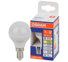 Лампа светодиодная LED 7Вт Е14 2700К 600Лм шар 220В (замена 60Вт) OSRAM