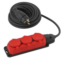 Удлинитель силовой UK-3e-3x1,5-5m-IP44(KG) с заземлением 3 розетки каучук 5м КГ 3х1,5мм2 IP44