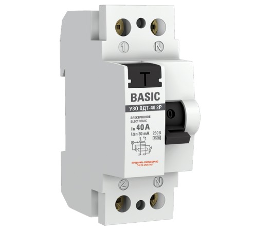 Выключатель дифференциального тока Basic ВДT-40  УЗО 2P 40А/30мА (AC) электронное