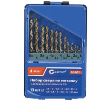 Набор сверл по металлу с кобальтом 5% в металлической коробке, 1.5-6.5 мм (через 0.5мм + 3.2мм, 4.8мм), 13 шт, Cutop Profi