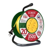 Удлинитель ТМ Союз силовой на катушке с 4  гнезда 3500 Вт 20м