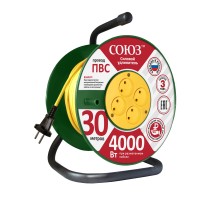 Удлинитель силовой ТМ Союз на катушке 4 гнезда 4000 Вт 30м