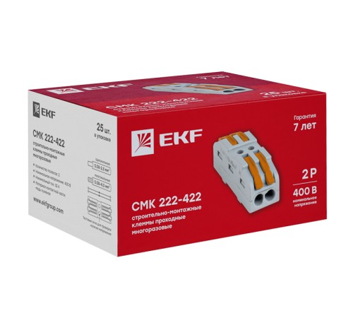 EKF plc-smk-422 Строительно-монтажная клемма СМК 222-422 проходная 2 полюса 0,08-4мм2