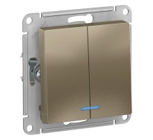 Выключатель двухклавишный ATLASDESIGN с подсветкой схема 5а 10АХ механизм шампань