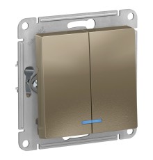 Выключатель двухклавишный ATLASDESIGN с подсветкой схема 5а 10АХ механизм шампань