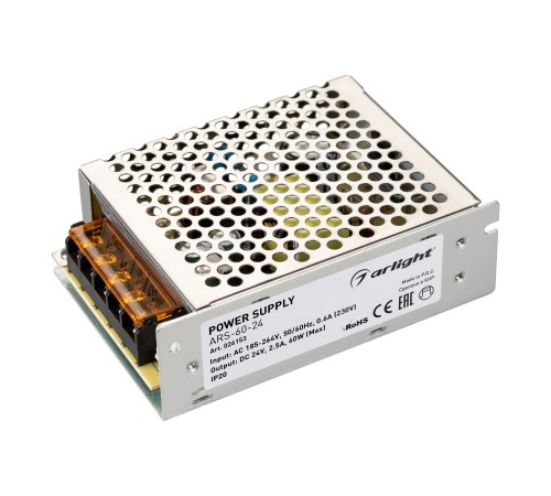 Блок питания ARS-60-24 (24V, 2.5A, 60W) (ARL, IP20 Сетка, 2 года)