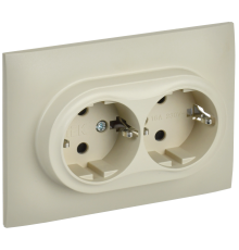 SKANDY Розетка 2-местная с заземлением с защитными шторками 16А в сборе SK-R07B бежевый IEK