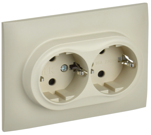 SKANDY Розетка 2-местная с заземлением с защитными шторками 16А в сборе SK-R07B бежевый IEK