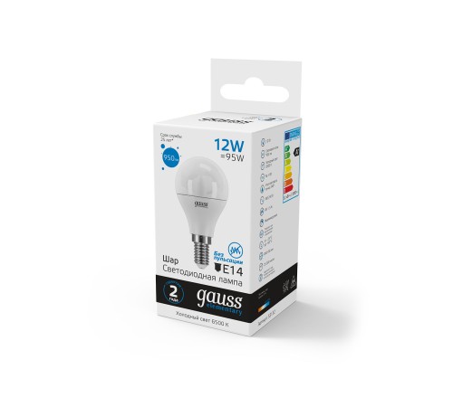 Лампа светодиодная LED 12 Вт 950 лм 6500К AC180-240В E14 шар P45 холодная Elementary Лампа светодиодная LED 12 Вт 950 лм 6500К AC180-240В E14 шар P45 холодная Elementary