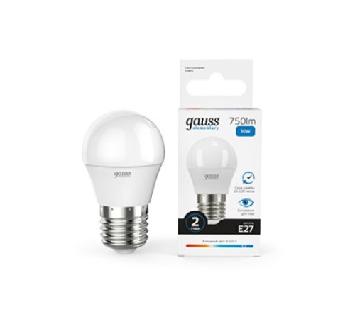 Лампа светодиодная LED 10 Вт 750 лм 6500К AC180-240В E27 шар P45 холодная Elementary
