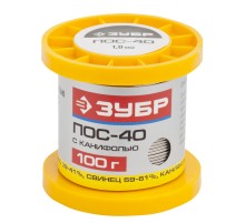 ЗУБР Припой, ПОС 40, трубка с канифолью, 100г, 1мм [55451-100-10C]