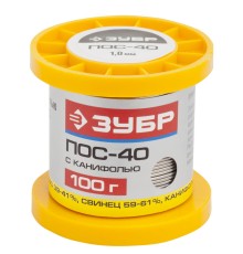ЗУБР Припой, ПОС 40, трубка с канифолью, 100г, 1мм [55451-100-10C]