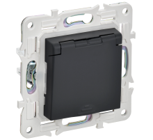 SKANDY Розетка 1-местная с заземлением с защитными шторками и крышкой 16А IP44 SK-R11G графит IEK