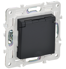 SKANDY Розетка 1-местная с заземлением с защитными шторками и крышкой 16А IP44 SK-R11G графит IEK