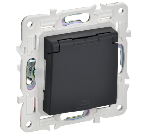 SKANDY Розетка 1-местная с заземлением с защитными шторками и крышкой 16А IP44 SK-R11G графит IEK