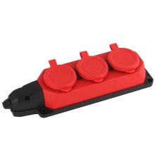 ЭРА Б0044552 Колодка ЭРА K-3e-RED-IP44 каучуковая с заземлением 3 розетки 16A IP44 красная