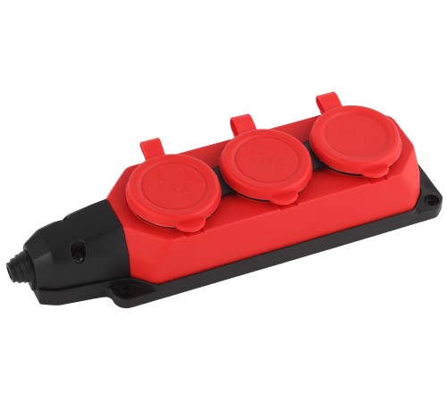 ЭРА Б0044552 Колодка ЭРА K-3e-RED-IP44 каучуковая с заземлением 3 розетки 16A IP44 красная