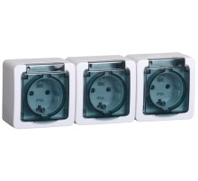 Розетка силовая (3розет.) IEK Гермес PLUS (ERMP32-K03-16-54-EC) откр. зазем. крыш. IP54 дымчатый (упак.:1шт)