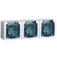 Розетка силовая (3розет.) IEK Гермес PLUS (ERMP32-K03-16-54-EC) откр. зазем. крыш. IP54 дымчатый (упак.:1шт)